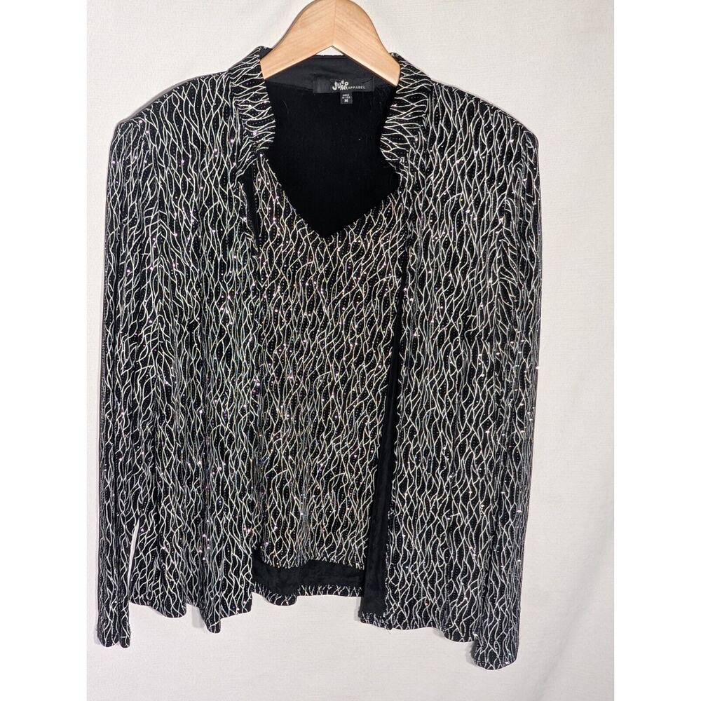 Jump Apparel Vtg Womens Sparkly Black Tank Jacket Set M Whimsigoth 90s‎ Glitter